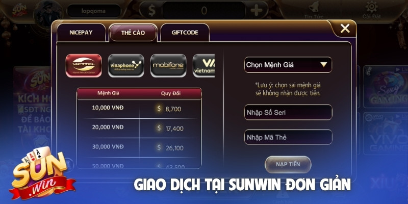 Giao dịch tại Sunwin đơn giản